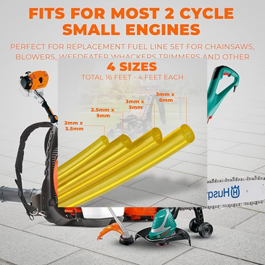 4 Sizes Petrol Fuel Gas Line Pipe Hose Tubing Set for String Trimmers, Chainsaws, Blowers, Lawn Mowers & 2-Cycle Small Engines
