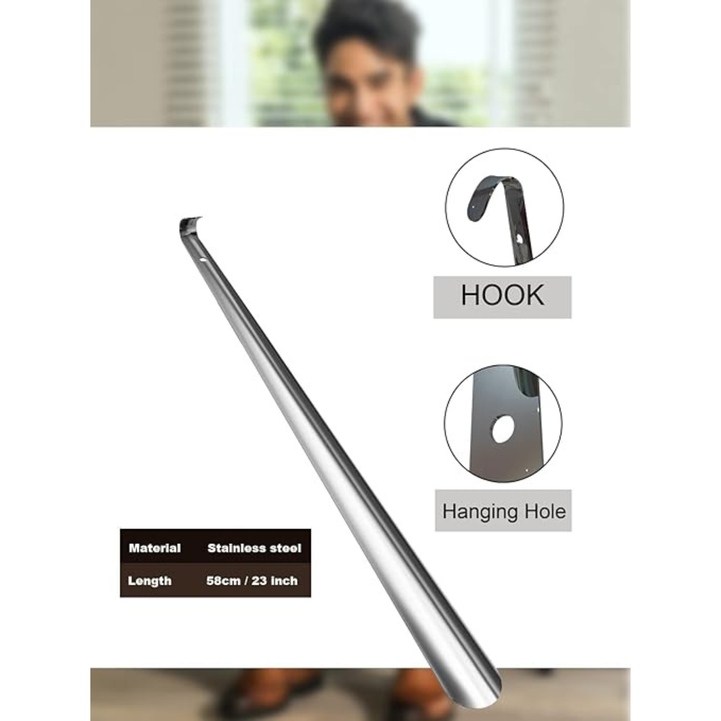 Long Handle Shoe Horn – 23 Inch Heavy Duty Stainless Steel Shoehorn for Seniors, Men, Women & Kids