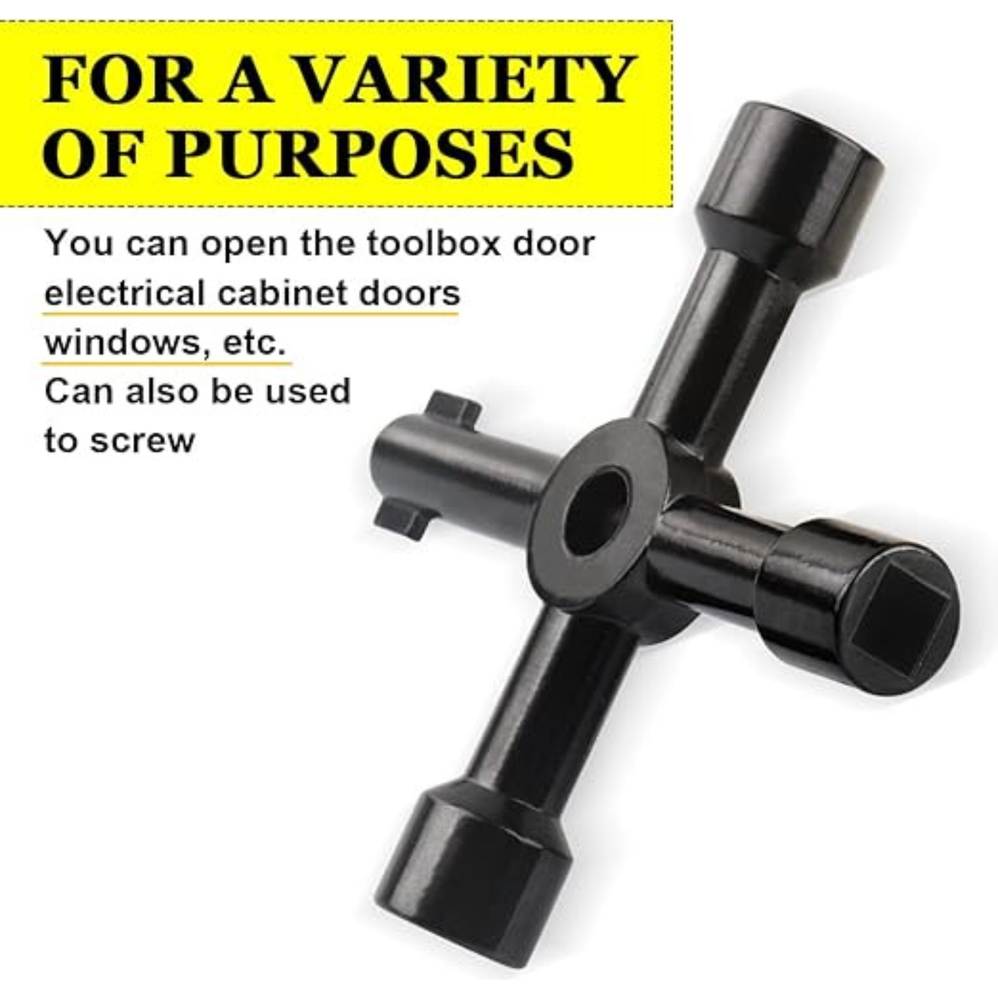 1PC 4-Way Electrical Cabinet Utility Key – Multi-Function Cross Key for Panels, Valves, Gas Meters & Utility Cabinets