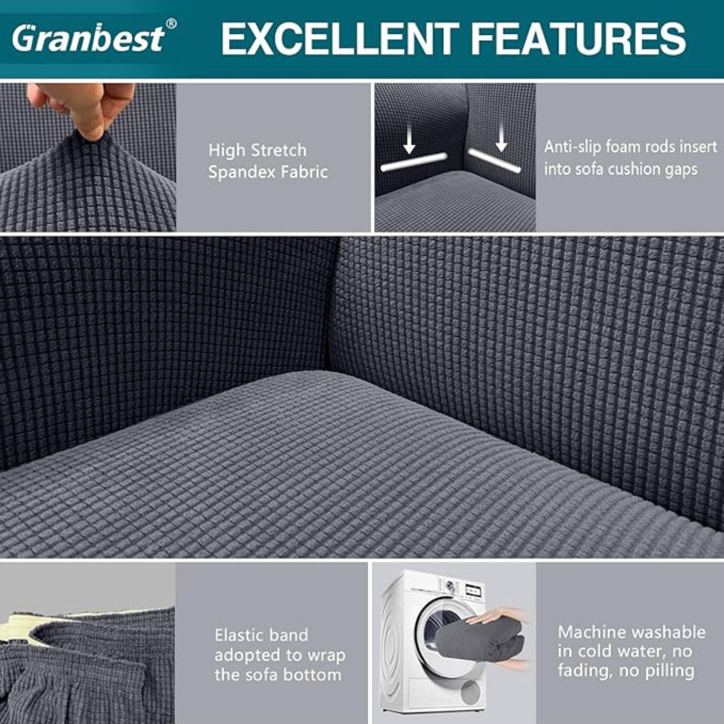 High Stretch Sofa Cover 1.2.3.4 Seaters – Super Soft Jacquard Spandex Couch Cover, Non-Slip Furniture Protector with Elastic Bottom, Extra Large Slipcover for Dogs, Pets & Cats