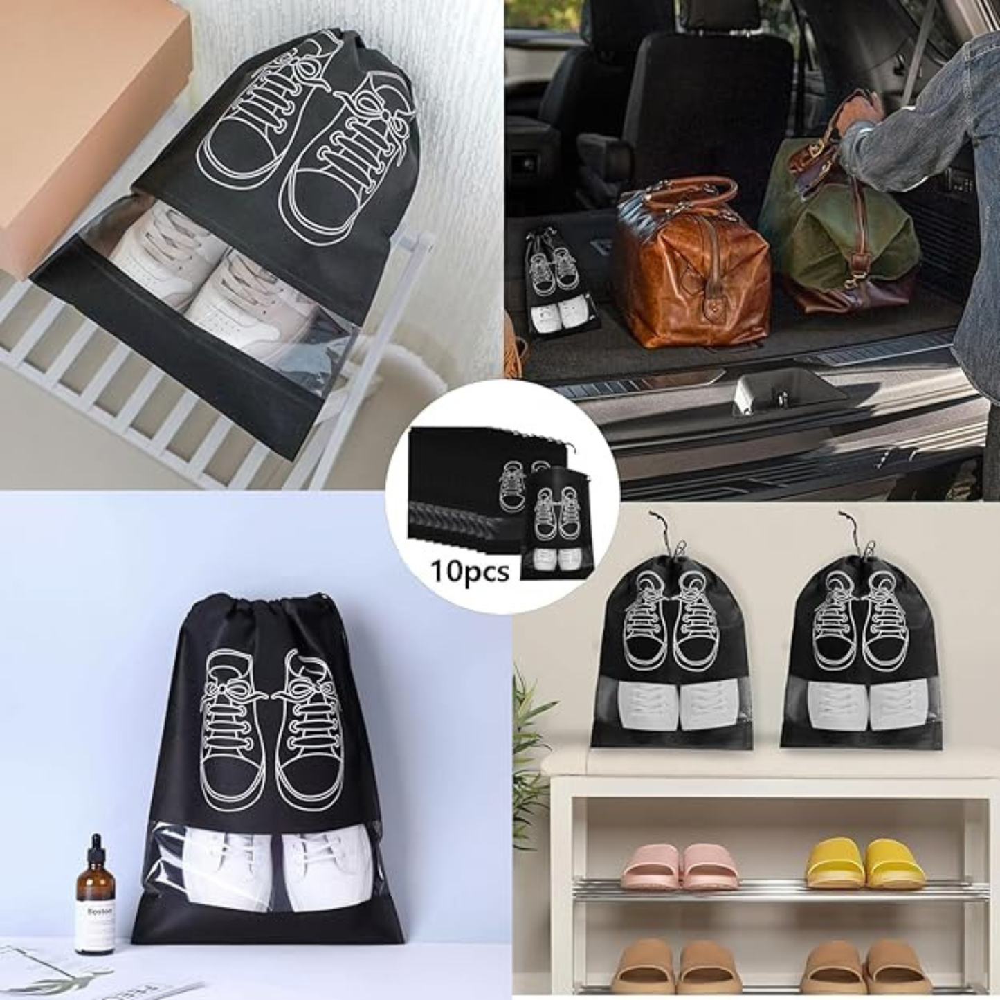 Pack of 10 Large Waterproof Shoe Storage Bags – Portable Dustproof Travel Shoe Bags with Transparent Window for Daily Use & Travel