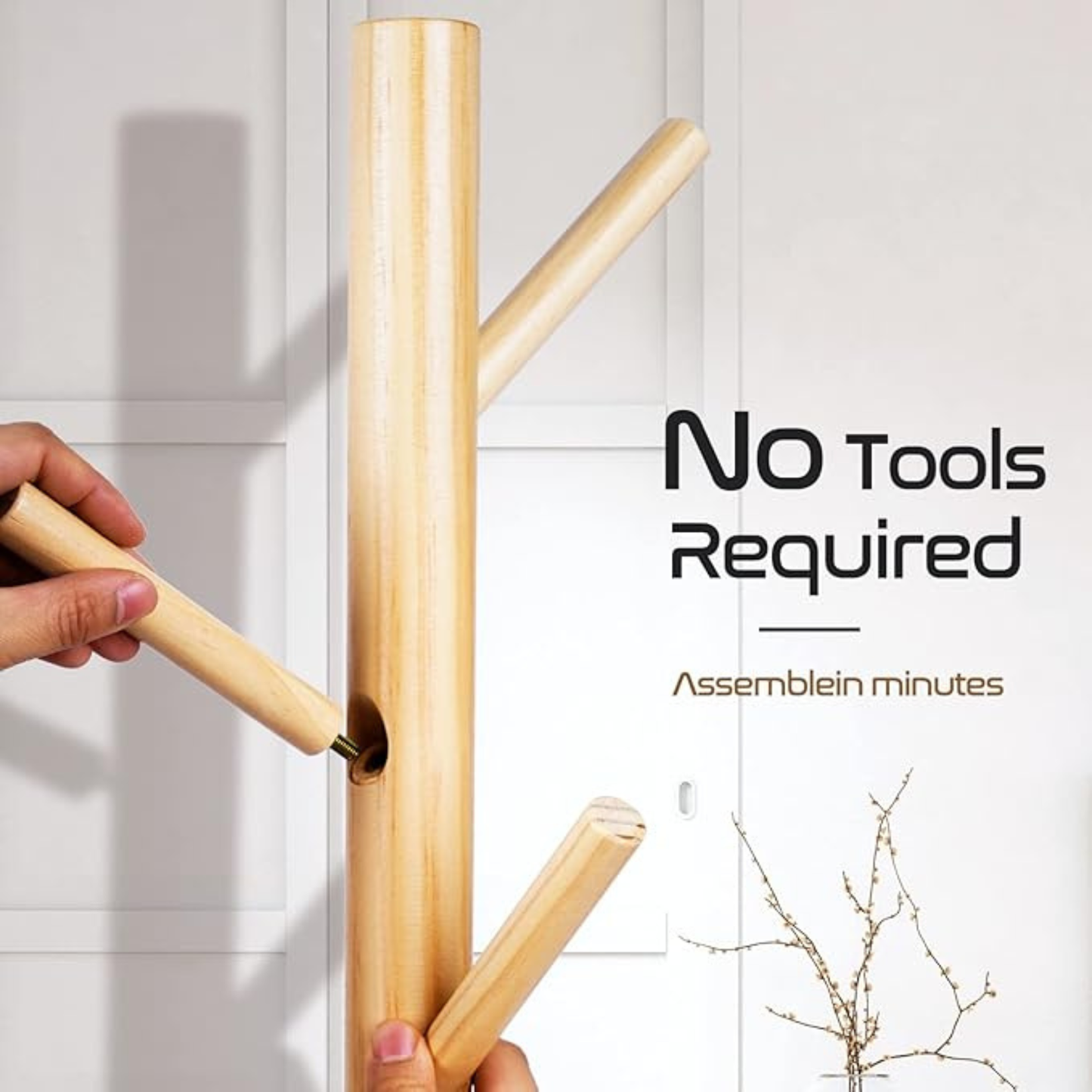 Wooden Coat Stand Storage Rack – Multi Hook Clothes Hanger Tree for Jackets, Hats, Bags & Umbrellas