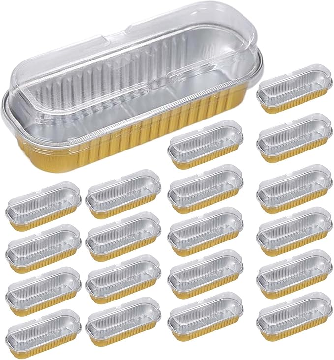 Mini Loaf and Cake Baking Pans – 20pcs Aluminum Foil Rectangle Pans with Lids, 200ml | Nonstick Mini Baking Cups for Brownies, Loaf Cakes, Muffins, Cheesecakes & Dessert Cups