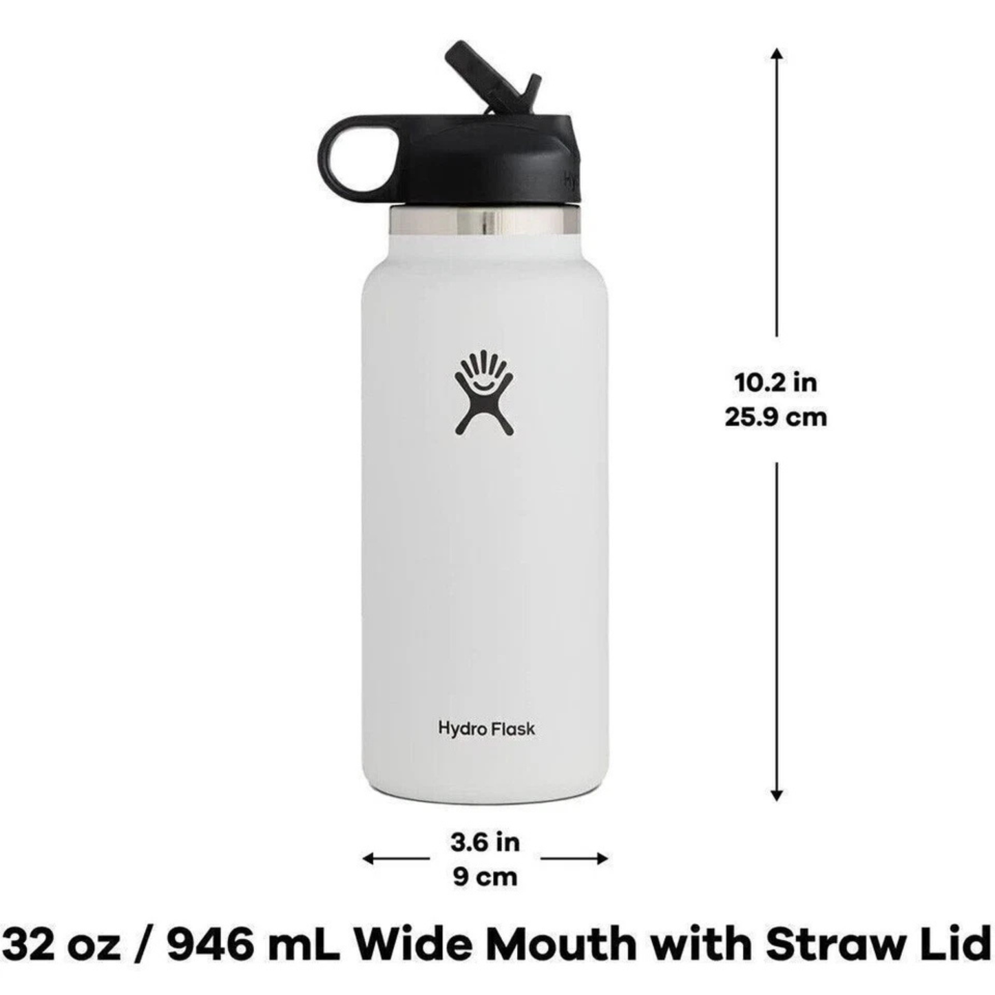 Hydro Flask Sport Water Bottle Stainless Steel Wide Mouth with Straw Lid – 32oz / 946ML Insulated Travel Bottle