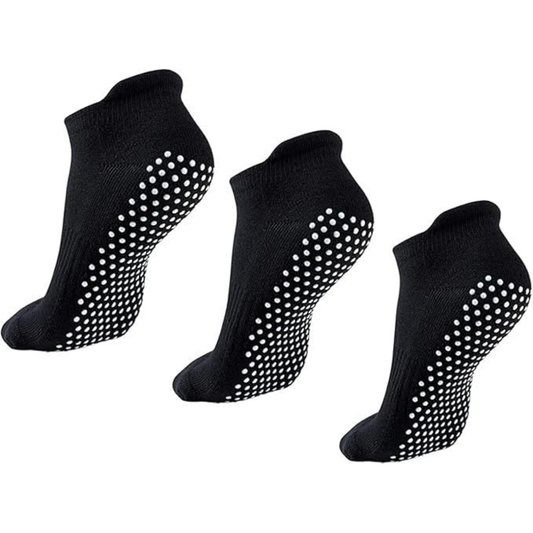 Non-Slip Grip Socks for Women & Men – 3 Pairs Black Anti-Skid Yoga, Pilates, Barre & Home Fitness Socks with Silicone Traction