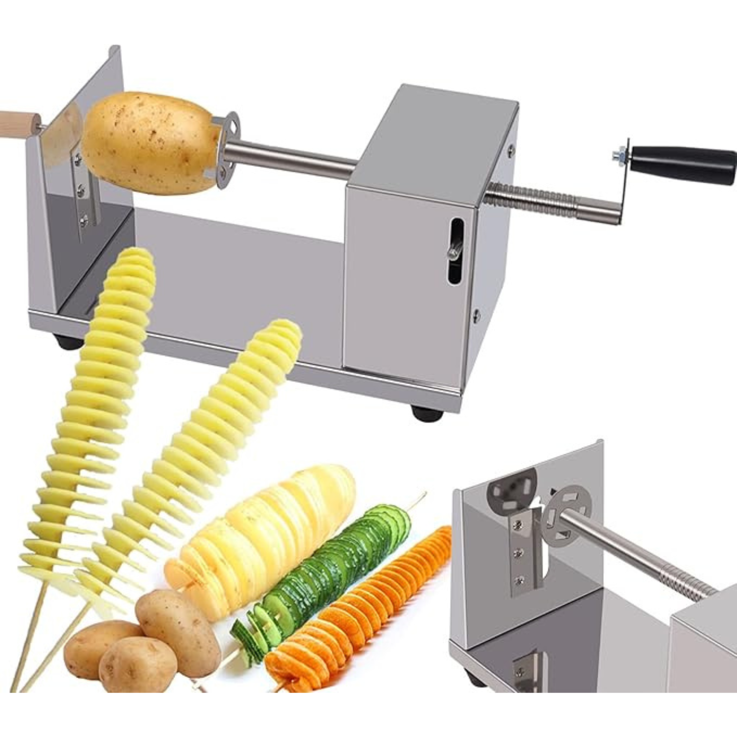 Twisted Potato Slicer – Manual Spiral Tornado Curly Fry Cutter with Stainless Steel Skewers & Reusable Sticks
