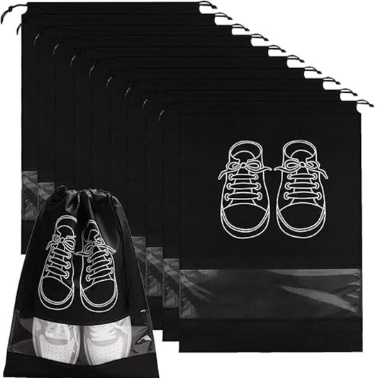 Pack of 10 Large Waterproof Shoe Storage Bags – Portable Dustproof Travel Shoe Bags with Transparent Window for Daily Use & Travel