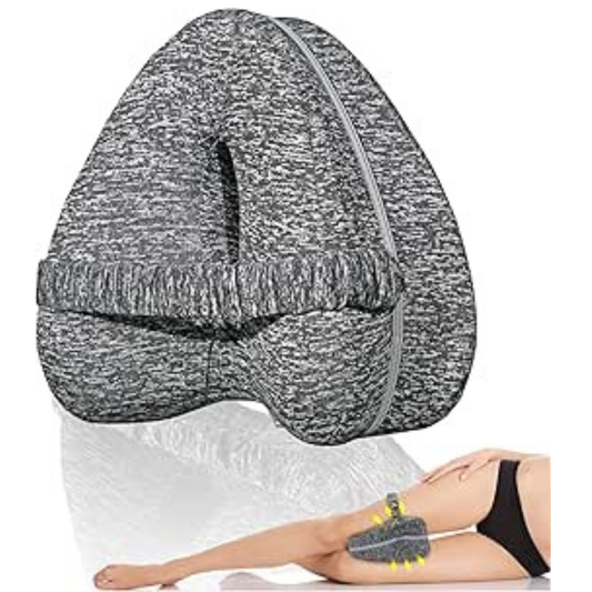 Memory Foam Knee Pillow for Side Sleepers with Elastic Strap – Leg Support Pillow for Spine Alignment with Breathable Washable Cover
