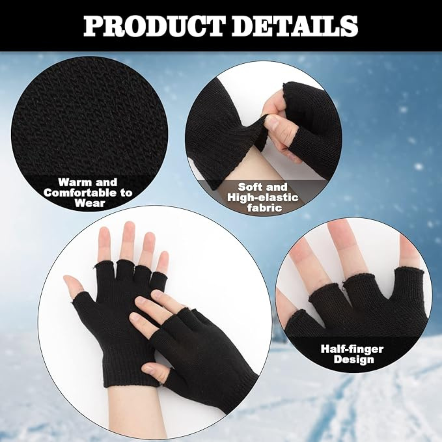 Fingerless Gloves for Women & Men – Winter Warm Knitted Half Finger Gloves, Soft Stretch Fingerless Mittens for Typing, Driving, Cycling & Outdoor Activities