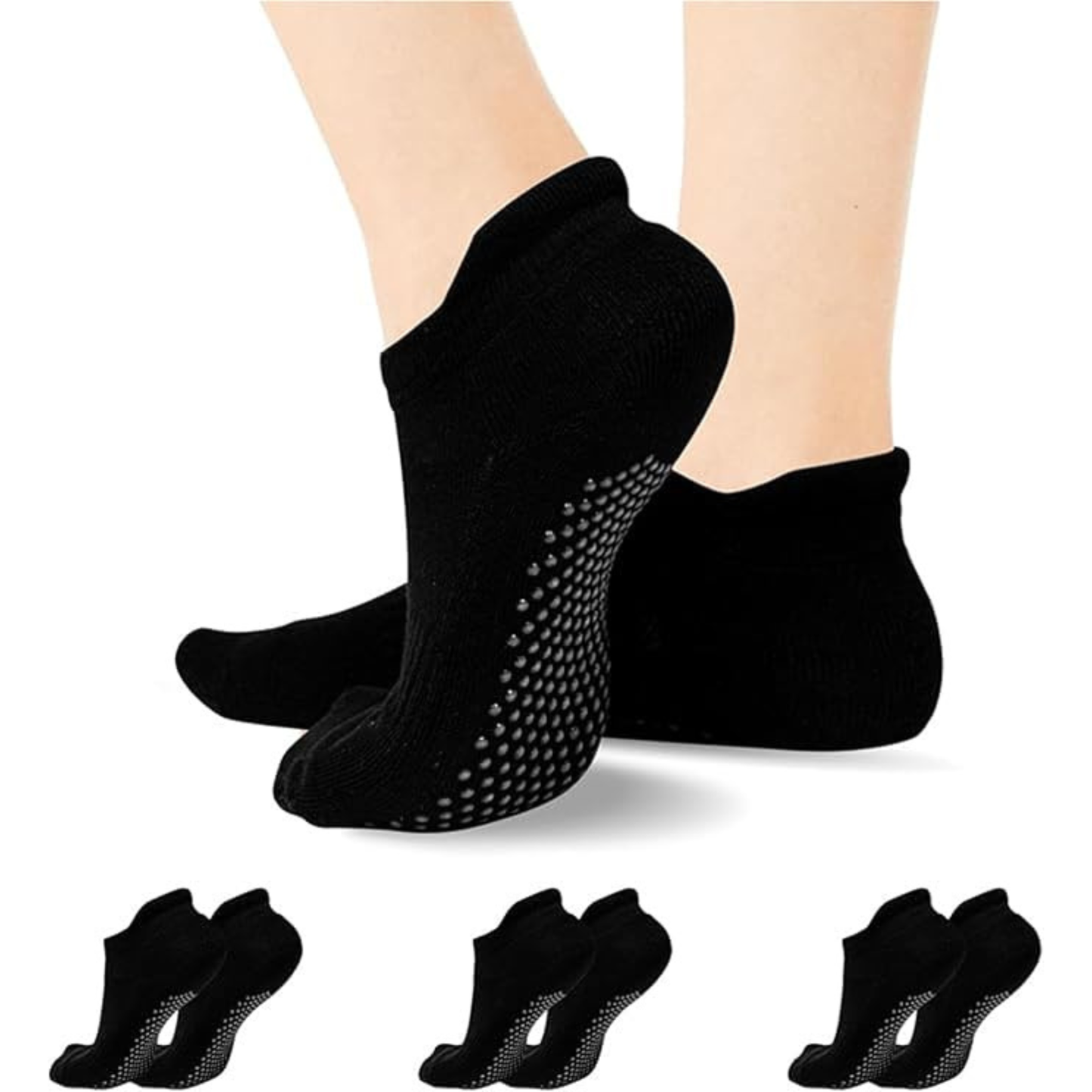 Non-Slip Grip Socks for Women & Men – 3 Pairs Black Anti-Skid Yoga, Pilates, Barre & Home Fitness Socks with Silicone Traction