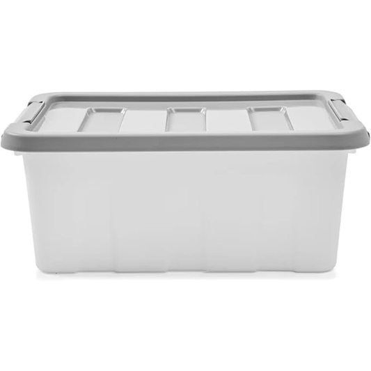 Large Storage Box Heavy Duty Plastic Tub with Lid – Stackable Organiser Container for Home & Garage Storage