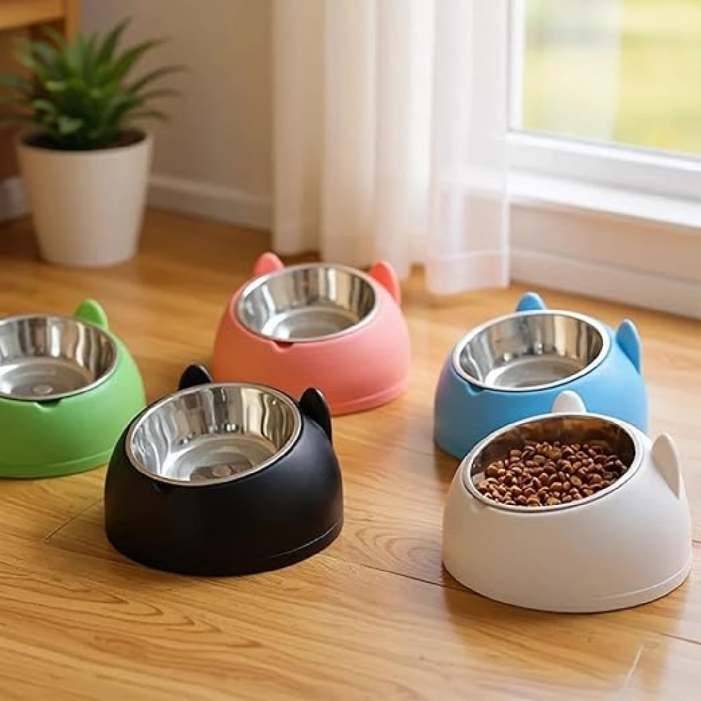 Raised Stainless Steel Pet Food and Water Bowl with Tilted Design & Non-Slip Base for Dogs and Cats