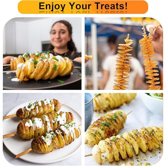 Twisted Potato Slicer – Manual Spiral Tornado Curly Fry Cutter with Stainless Steel Skewers & Reusable Sticks