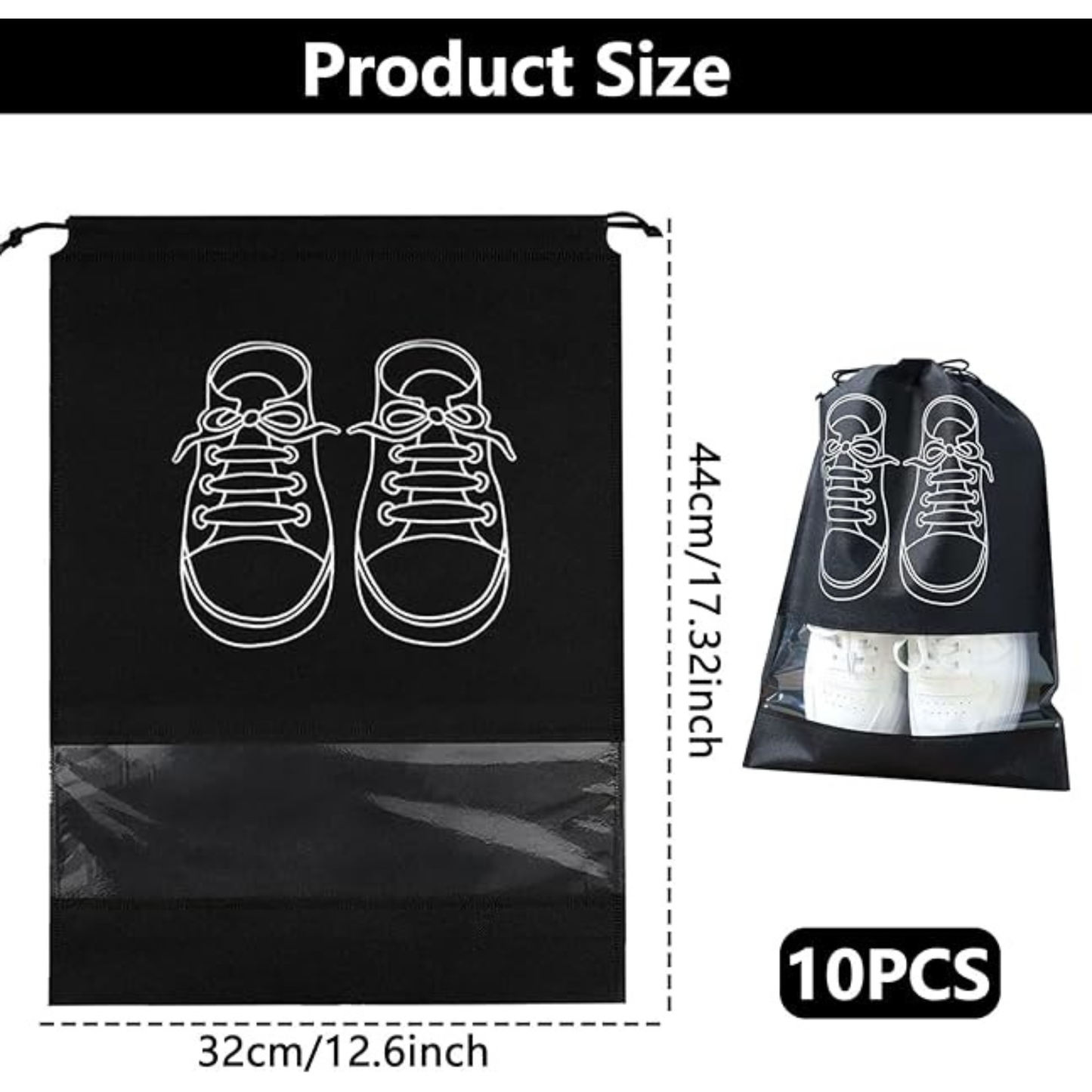 Pack of 10 Large Waterproof Shoe Storage Bags – Portable Dustproof Travel Shoe Bags with Transparent Window for Daily Use & Travel