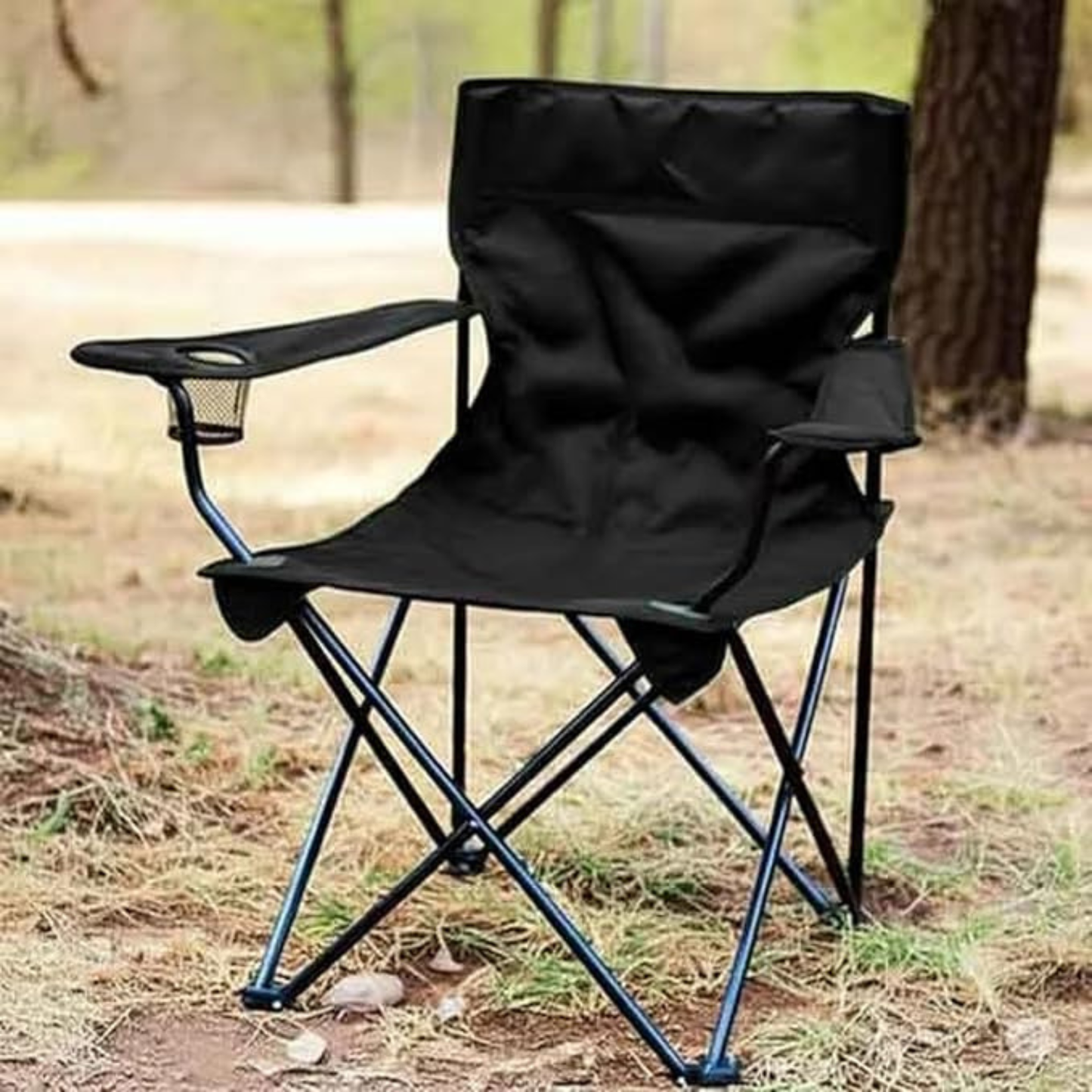 Black Outdoor Folding Camp Chair – Lightweight Portable Camping Chair with Carry Case for Backyard, Picnics & Travel