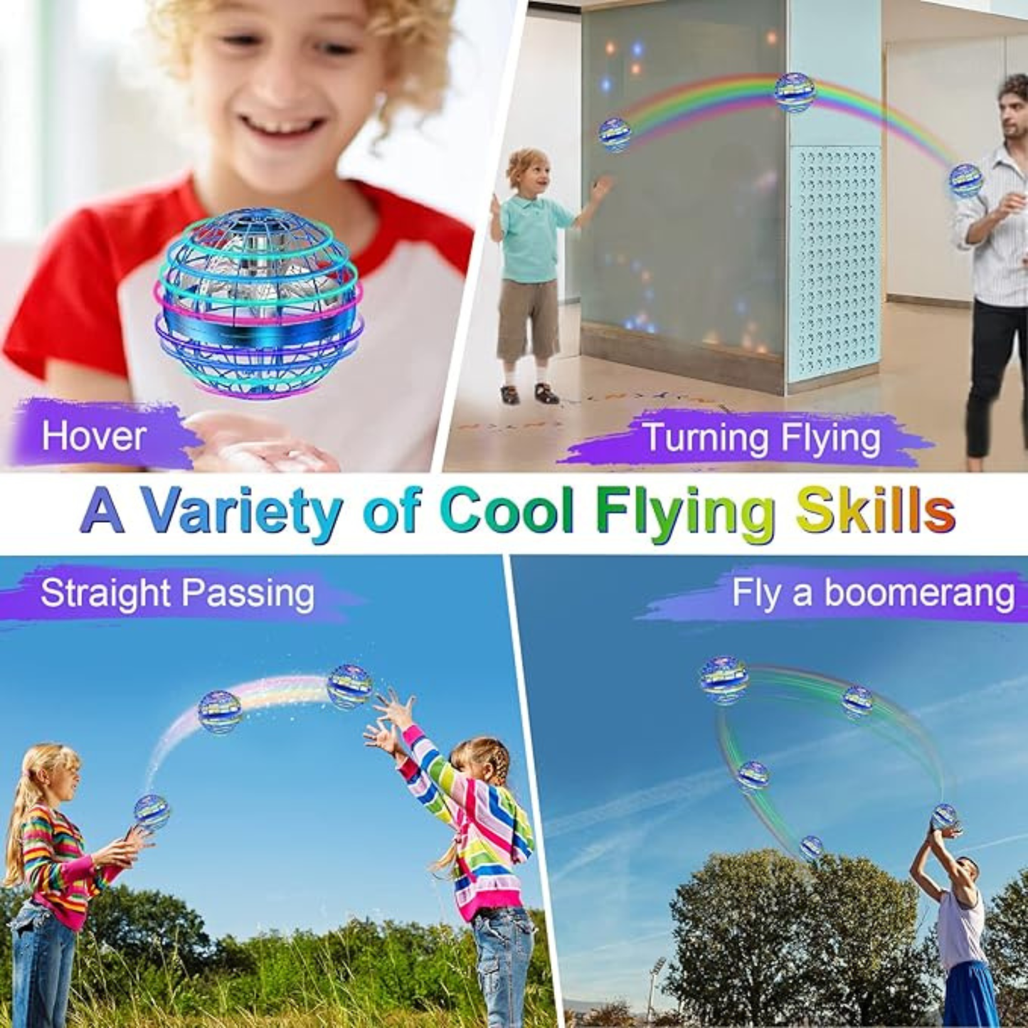 Flying Orb Toy – Hand-Controlled Hover Boomerang Spinner Drone with LED Lights & Rechargeable Battery