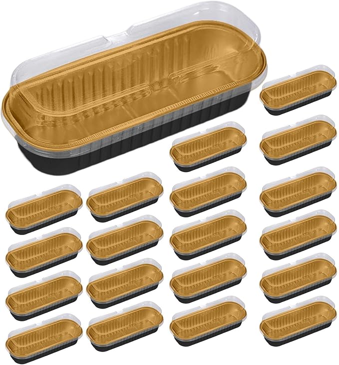 Mini Loaf and Cake Baking Pans – 20pcs Aluminum Foil Rectangle Pans with Lids, 200ml | Nonstick Mini Baking Cups for Brownies, Loaf Cakes, Muffins, Cheesecakes & Dessert Cups