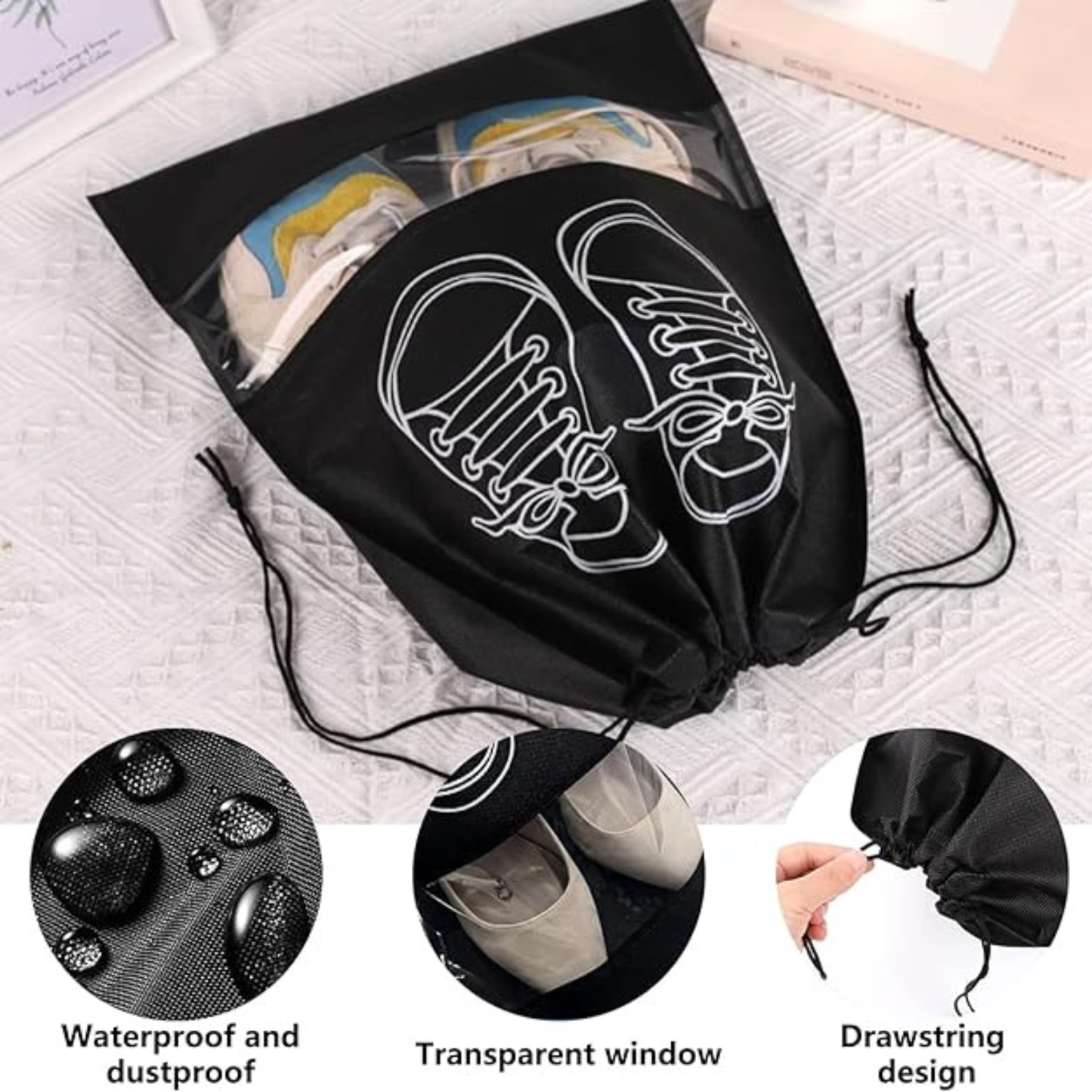 Pack of 10 Large Waterproof Shoe Storage Bags – Portable Dustproof Travel Shoe Bags with Transparent Window for Daily Use & Travel