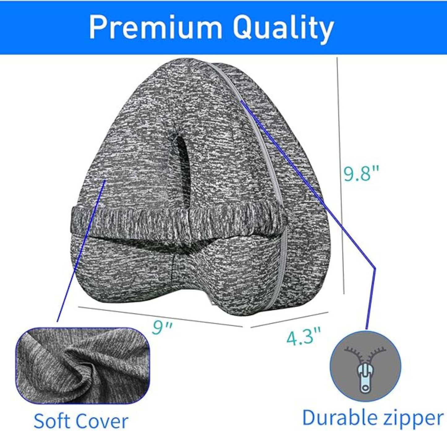 Memory Foam Knee Pillow for Side Sleepers with Elastic Strap – Leg Support Pillow for Spine Alignment with Breathable Washable Cover