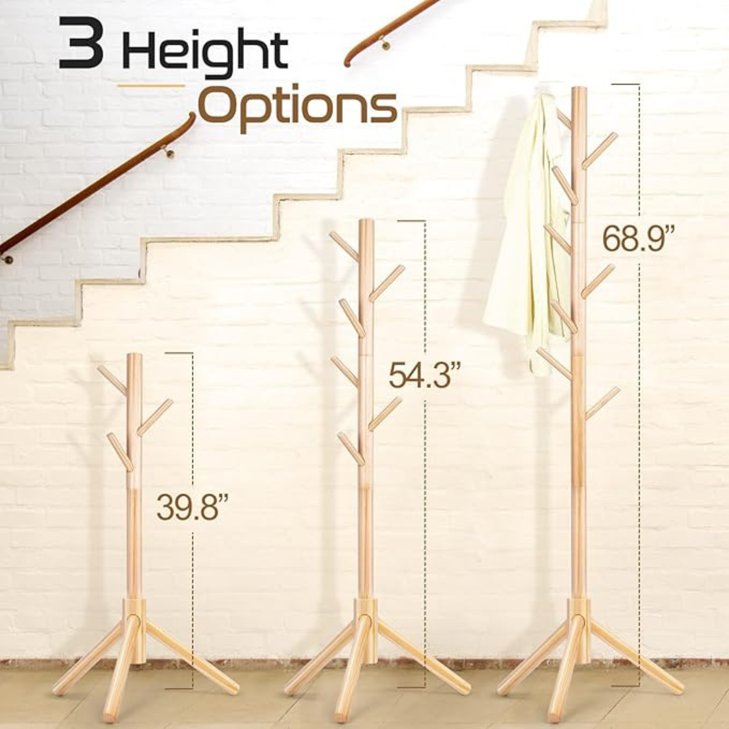 Wooden Coat Stand Storage Rack – Multi Hook Clothes Hanger Tree for Jackets, Hats, Bags & Umbrellas