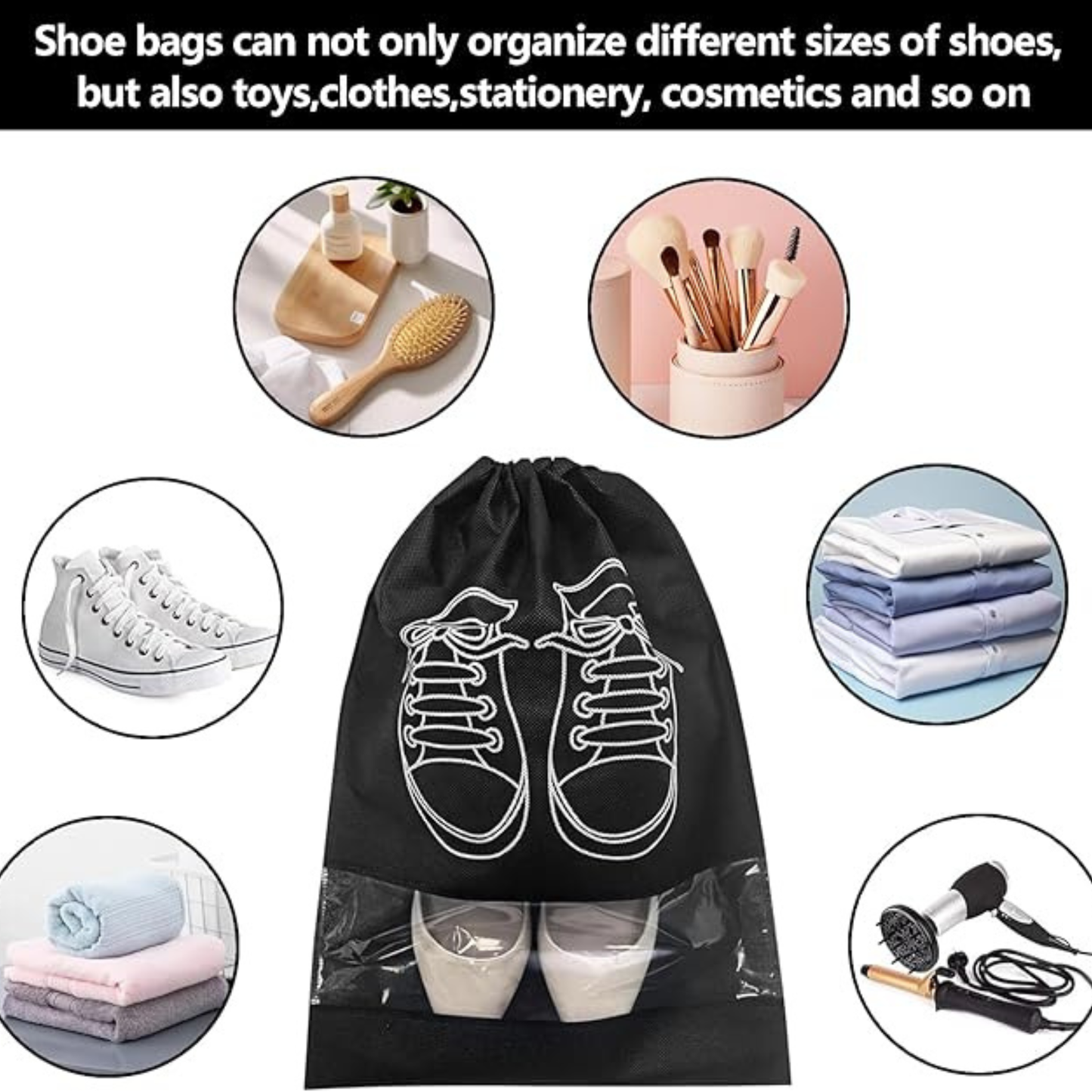 Pack of 10 Large Waterproof Shoe Storage Bags – Portable Dustproof Travel Shoe Bags with Transparent Window for Daily Use & Travel