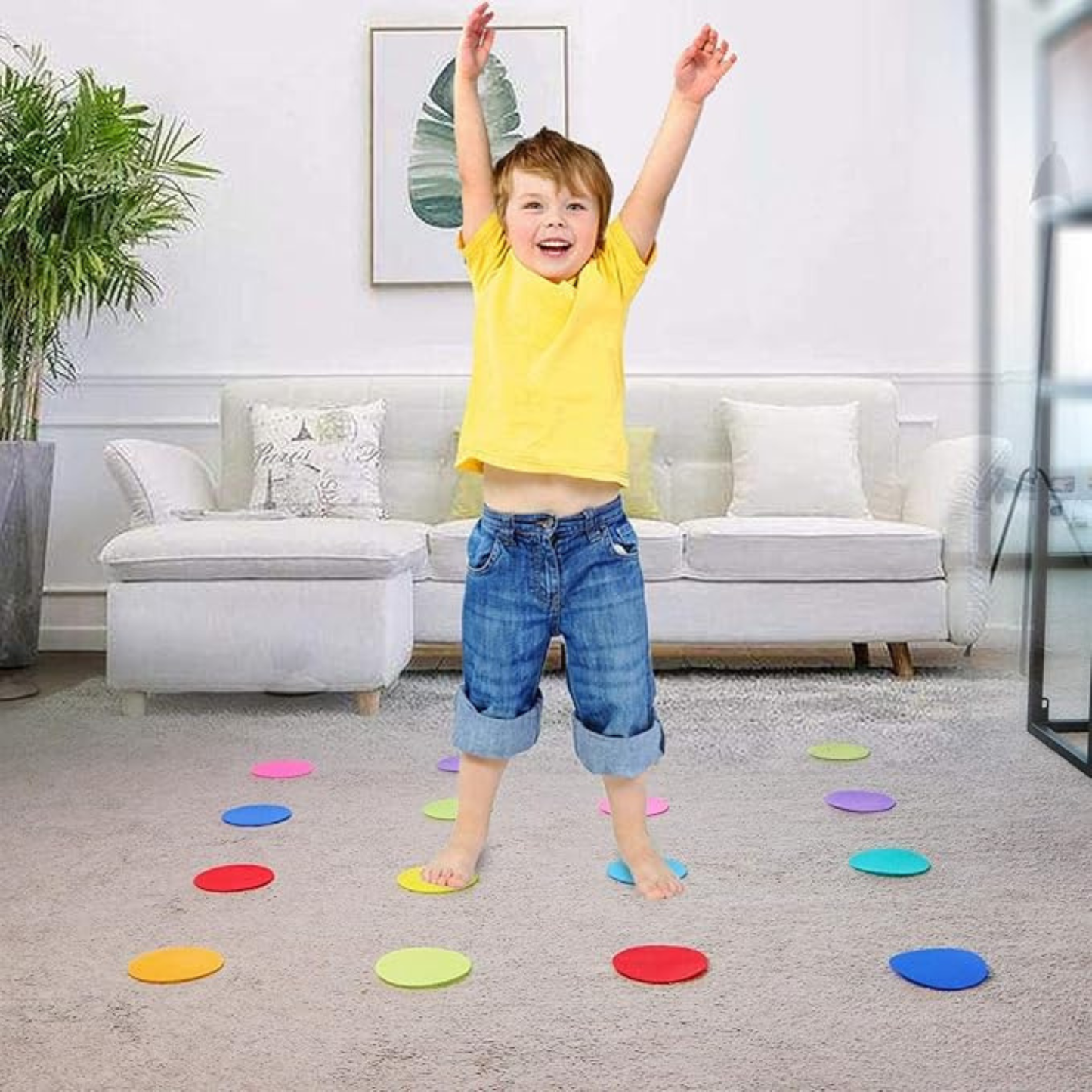 30PCS Carpet Spots Hook & Loop Circles – Reusable Floor Markers and Rug Positioning Dots for Classroom, Home & Office