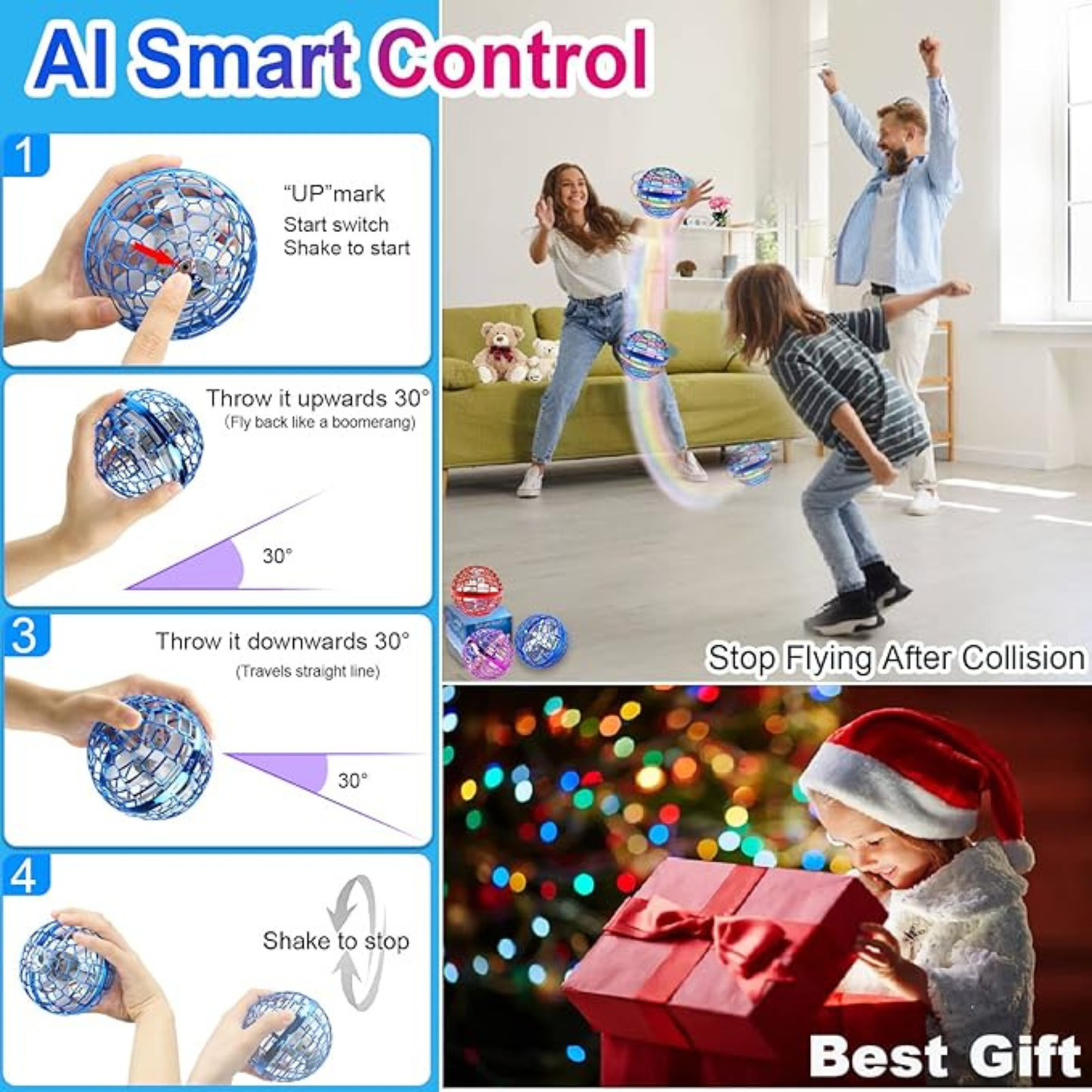 Flying Orb Toy – Hand-Controlled Hover Boomerang Spinner Drone with LED Lights & Rechargeable Battery