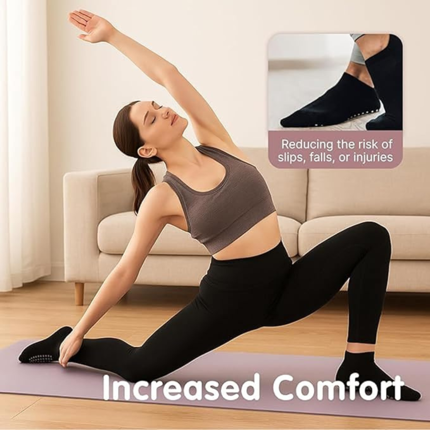 Non-Slip Grip Socks for Women & Men – 3 Pairs Black Anti-Skid Yoga, Pilates, Barre & Home Fitness Socks with Silicone Traction