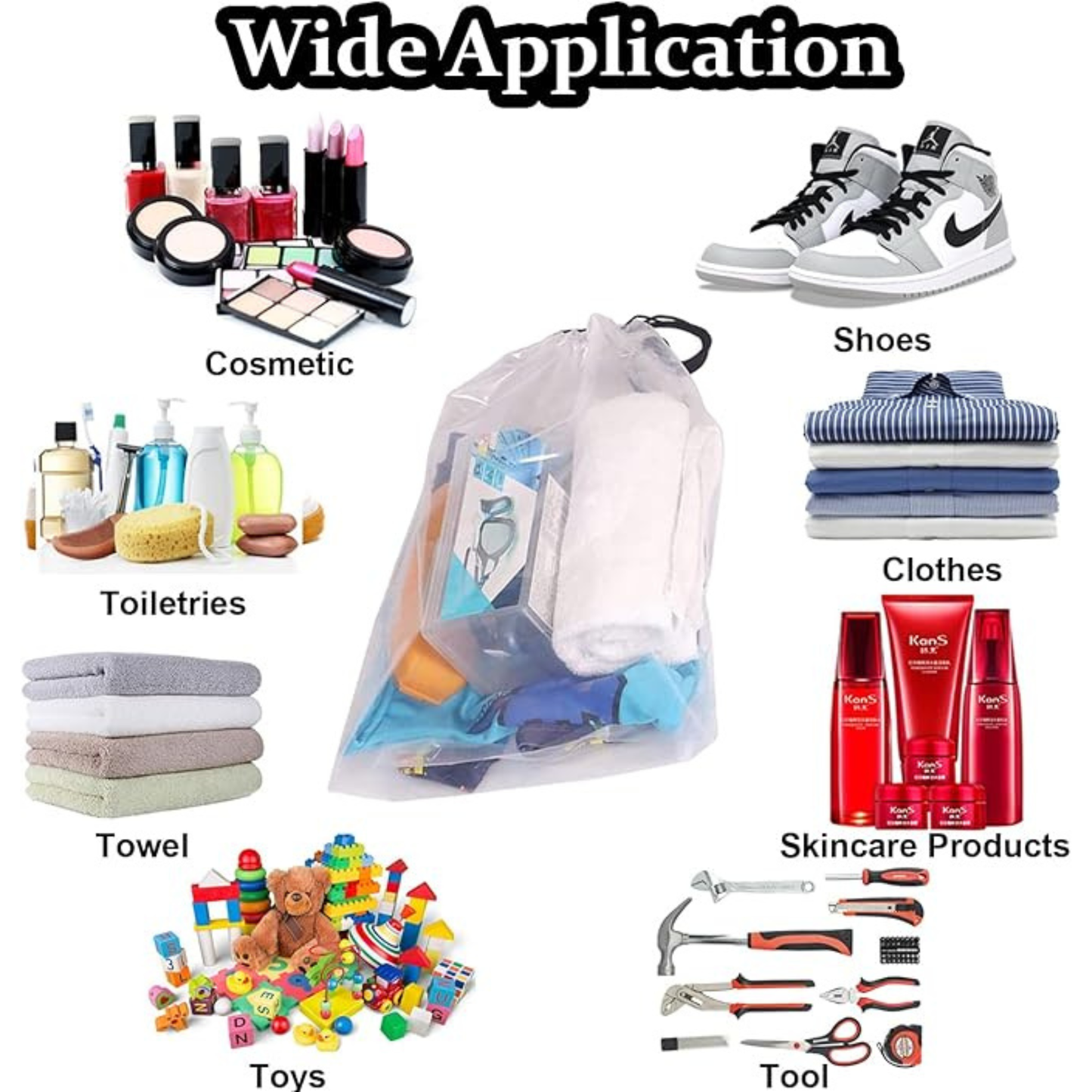 5 PCS Waterproof Travel Shoe Bags – 30 × 40cm Translucent Drawstring Shoe Storage Organizer Pouches for Shoes, Clothes & Travel Accessories (White)