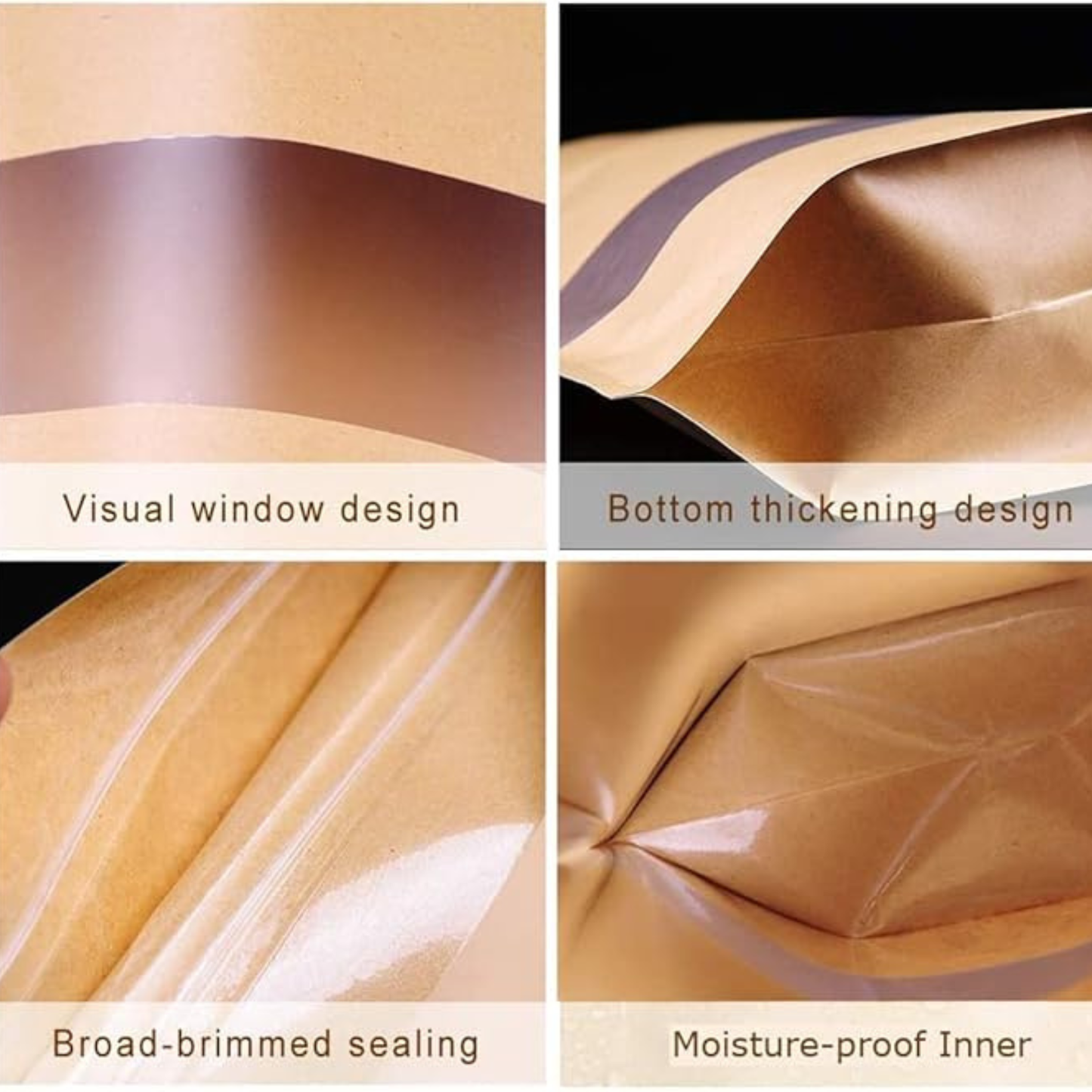 50PCS Kraft Paper Stand Up Doy Pouch Zip Lock Bags with Window – 12 × 20cm Resealable Food Storage Pouches