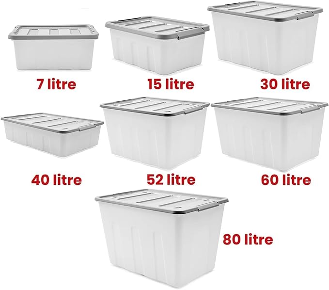 Large Storage Box Heavy Duty Plastic Tub with Lid – Stackable Organiser Container for Home & Garage Storage